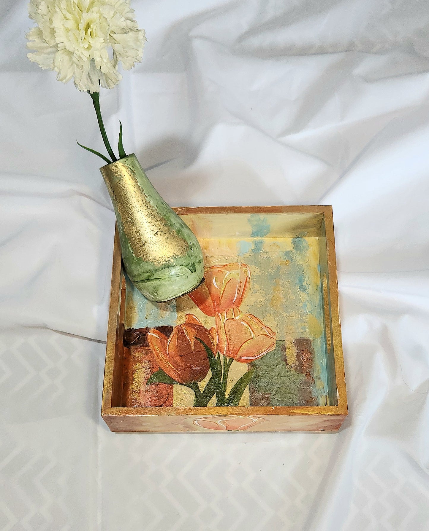 Hand painted wooden square tray