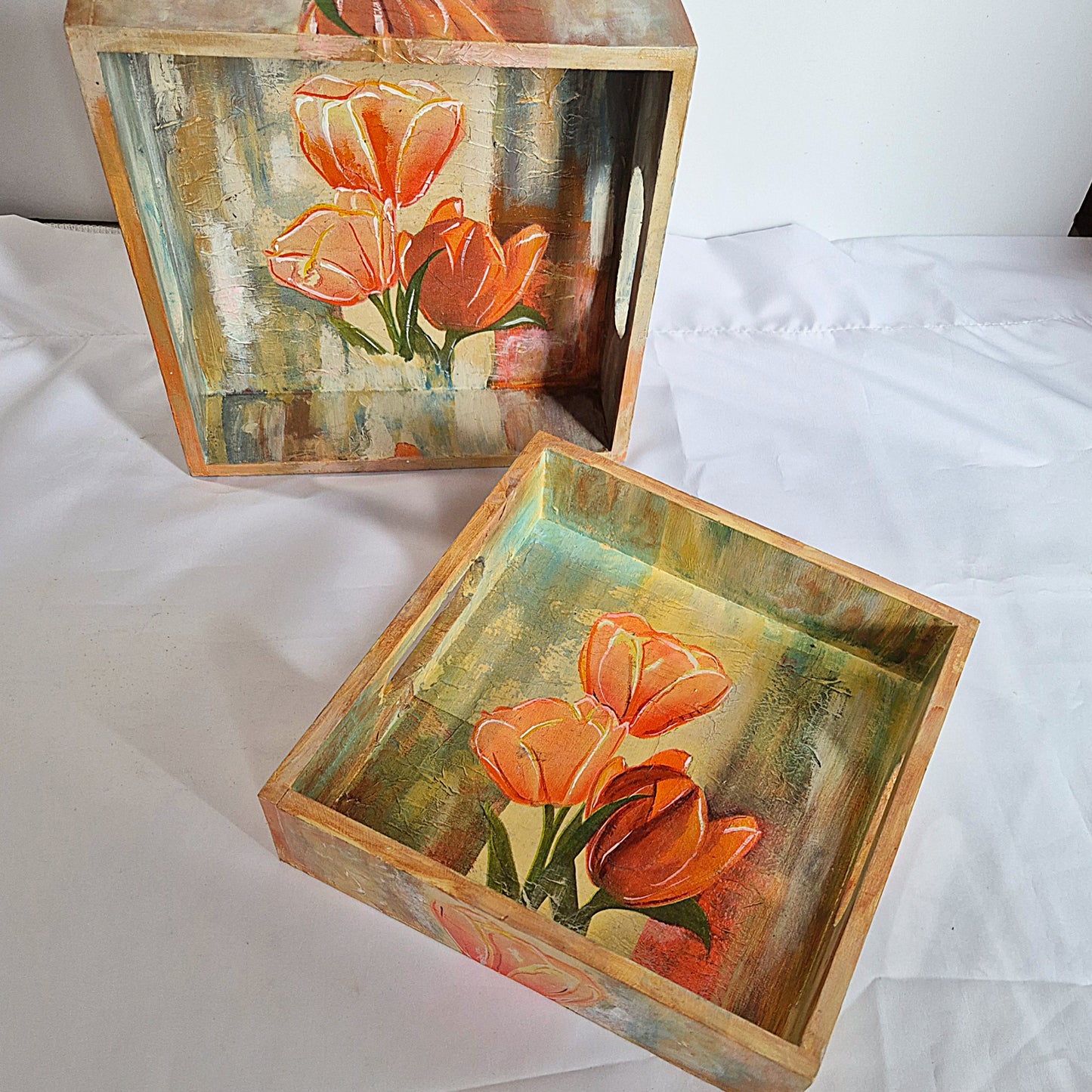 Hand painted wooden square tray