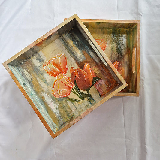 Hand painted wooden square tray