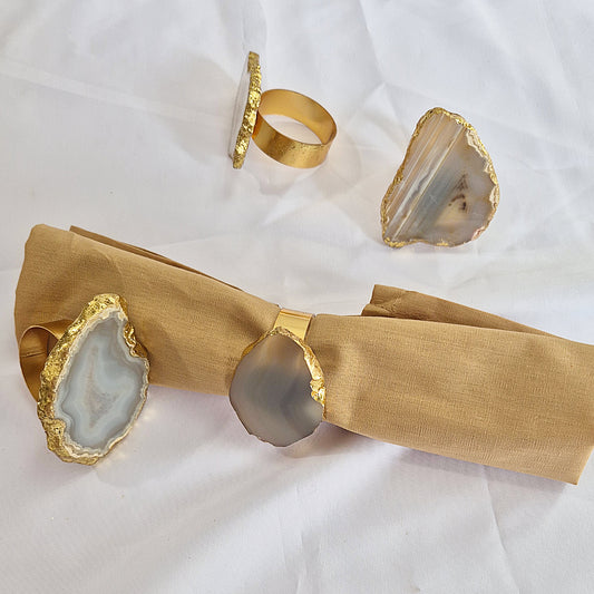 Ivory white agate raw cut napkin rings